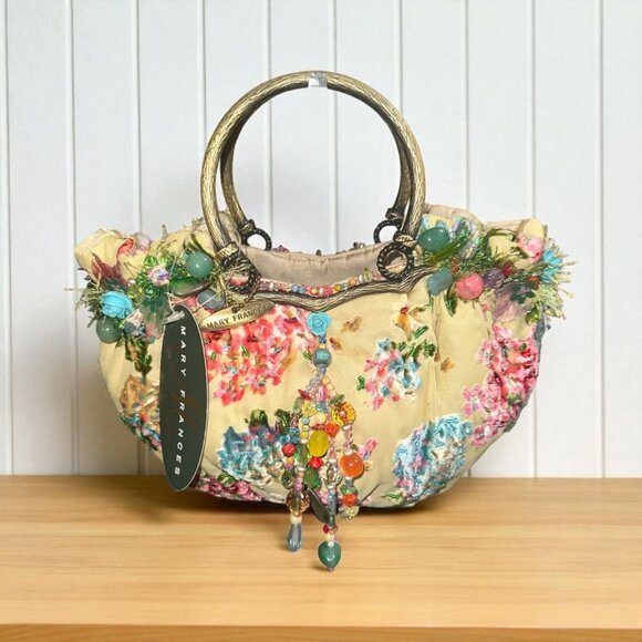 VTG Mary Frances Bag 824 Yellow Handmade Beaded Bouquet Top Handle Satchel NWT - Picture 1 of 9